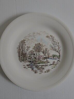 Edwin M. Knowles China Co Classic Winter Cottage Ceramic Serving Plates. 2 Pc